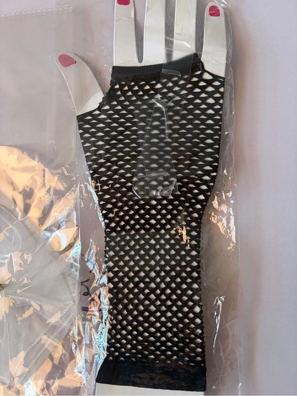 Women’s Sheer White Bridal Gloves and Black Fishnet Gloves Set